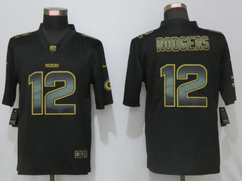 Men Green Bay Packers 12 Rodgers Black Gold Nike Stitched Vapor Untouchable Limited NFL Jersey
